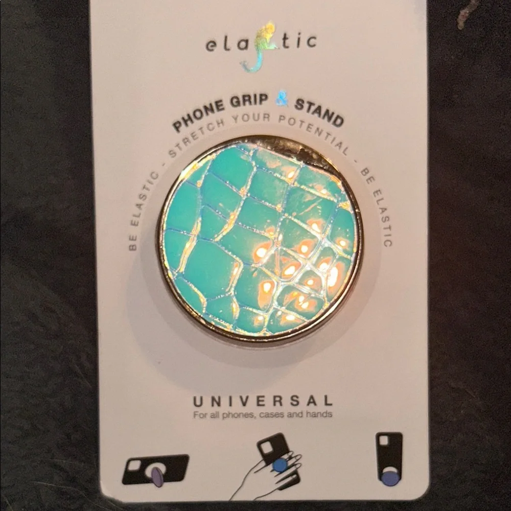 Phone Charm with Chain - Silver & Iridescent Phone Grip & Stand New